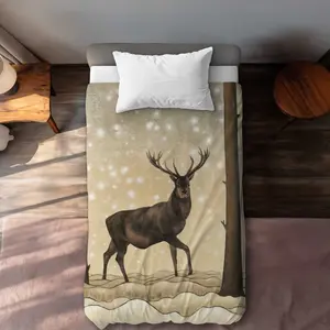Begin Home Decor C1DCTXLWDJQIHJ Roe Deer in A Winter Landscape - Rustic Twin Size Extra Long Duvet Cover - Decor