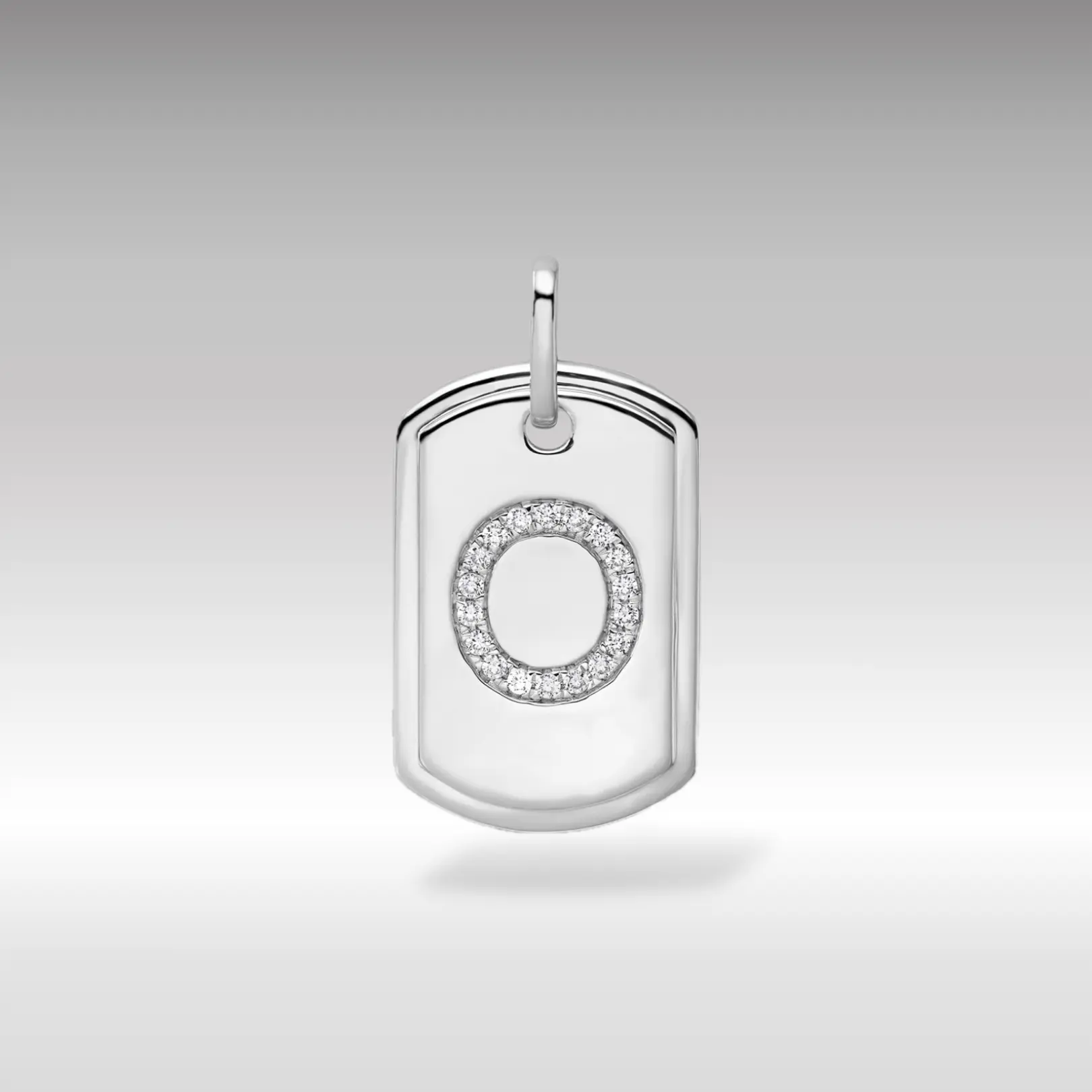 White 14K Gold Initial "O" Dog Tag Pendant With Diamonds