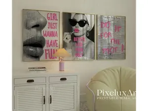 Pink Gray Gallery Wall Art Set of 3 - Preppy Pink Black Y2K Fashion Decor, Pink Aesthetic Dorm & Girly Apartment Decor, Coquette Wall Art 2