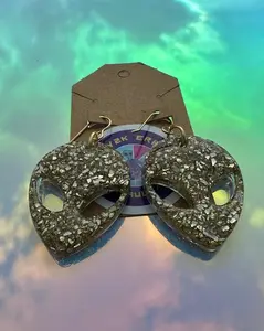 Y2K Era Vault Handmade Alien Resin Earrings with Crushed Gold Mirrored Glass