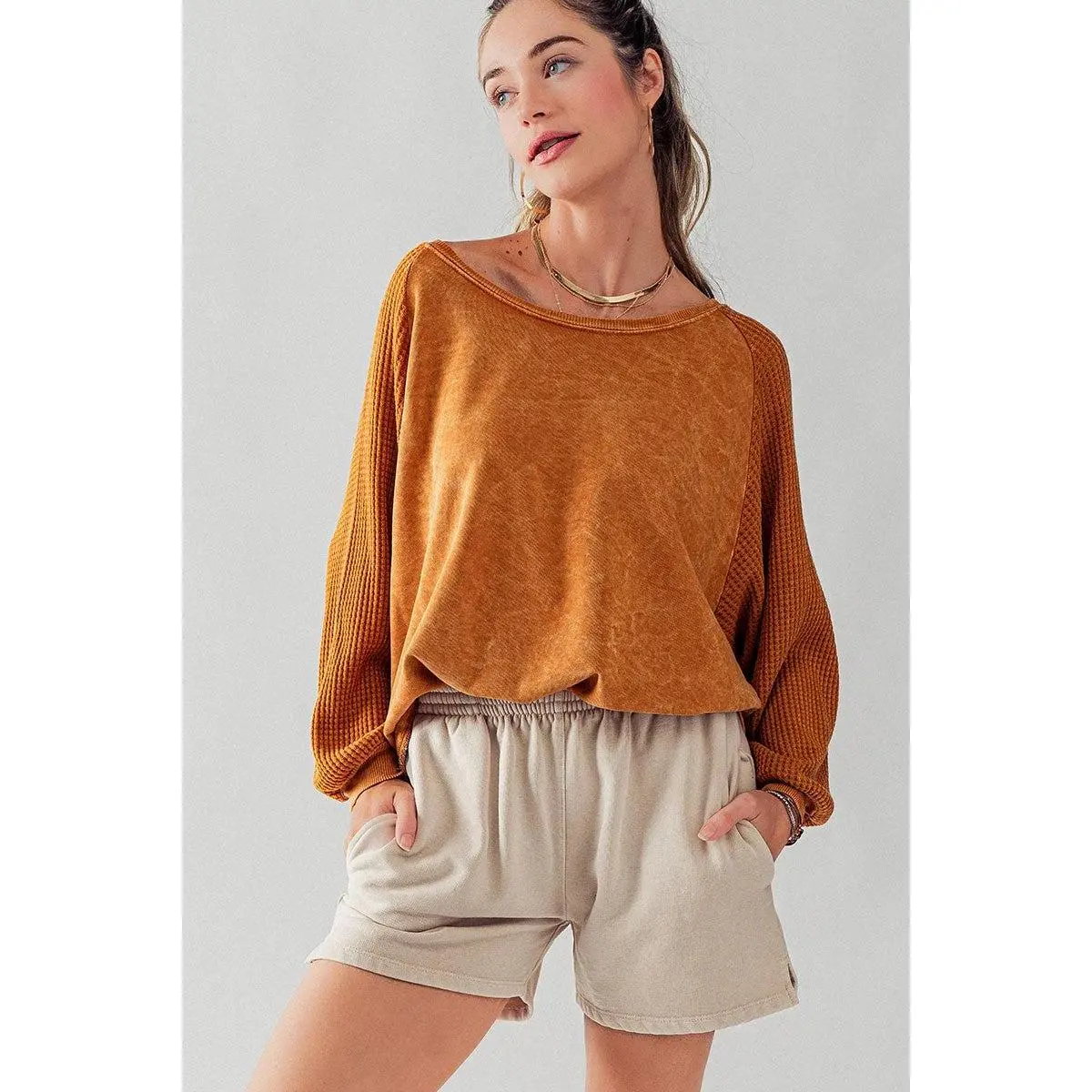 Burnt Orange Mineral Washed French Terry Sweatshirt