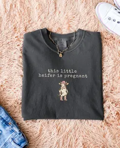 funny pregnancy announcement tee, Comfort Colors Shirt, western cow shirt, country mom to be, unhinged tshirt, pregnancy reveal shirt