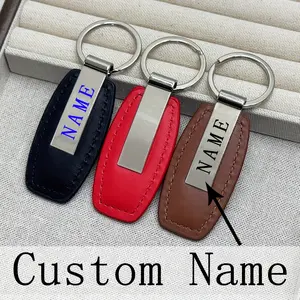 Fashionable Metal and PU Leather Keychain Custom Logo Name Keyring Car Motorcycle Keyring Pendant Gift