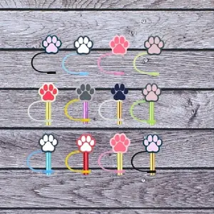 1 Piece Colored Paw Print Straw Topper