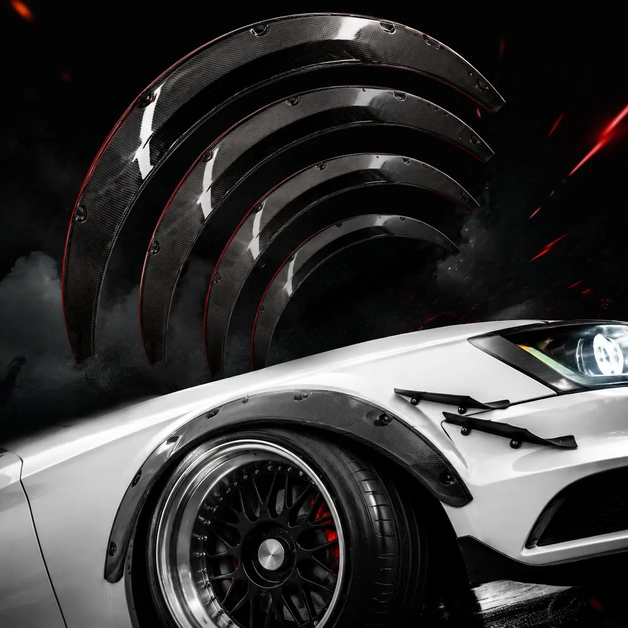 Universal Car Wheel Arch Fender Flares Trim Kit, 4PCS Wide Body Wheel Eyebrow Protector, Matte Black ABS Fender Extension for Cars SUVs Trucks Widebody Kit, Fender Flares#FenderFlares #WideBody #CarModification #JDMStyle Truck Accessories
