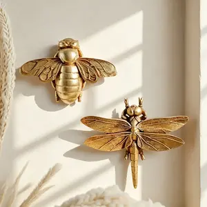 Vintage Gold Bee & Dragonfly Wall Sculpture Resin 3D Art for Bedroom Living Room Bathroom Office Home Decor Hangable Ornament Gift Idea for Birthday Thanksgiving Christmas