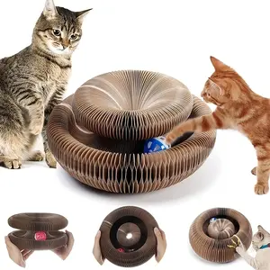 Cat Toy | Cardboard Cat Toy with Ball Track with Bell | Kitty Kurlz | Kitty Curls Style Accordion Toy | Expandable Reversible Cardboard Scratcher for Cats & Kittens