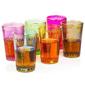 Moroccan Glasses Artisan Hand-Made Multipurpose 170 ml 6 oz Tea, Coffee and Wine Moroccan, Hot & Cold Tumbler - Marrakech & Casablanca Tea Cups Set of 6 Hand Blown Colorful Made in Morocco (6 Colors)