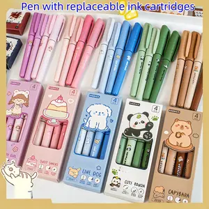 Boxed cartoon fountain pens, Fountain pen set, comes with ten replacement ink cartridges, calligraphy work, school supplies and Writing Tools, bright colors and pointed tips meet all writing needs, a gift for students during the back-to-school season