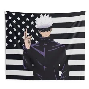 GOJO Black USA America Flag Tapestry - Anime Funny Room Merch - Backdrop Tapestry Jujutsu Kaisen Aesthetic - Gift for Gojo Wifu Cotton Decor tapestry