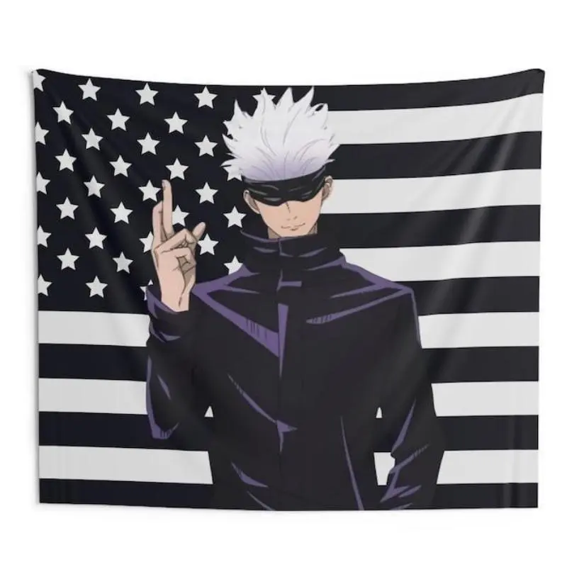 Tapestry Wall Banner, Soft Tone Art Figure Flag Print for Bedroom Indoor Room DecorTapestry Wall Banner, Minimal Country Flag Print for Living Room Dorm DecorCustom Aesthetic TapestryGOJO Black USA America Flag Tapestry - Anime Funny Room Merch - Backdrop