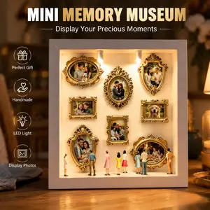 Classic Baroque DIY Mini Museum Photo Frame - Room Decor DIY Shadow Box Memory Center with LED Lights, Figures, Custom Family Picture Display, Anniversary Gift for Him, Birthday Gifts for BF