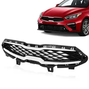 Fit For 2019 2020 Kia Forte Black Front Bumper Upper Grille Grill w/ Chrome Trim