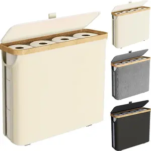 Christmas Gift for Family, Bamboo Frame Foldable Storage Box, Holds 8-12 Rolls, Transparent Side Window, Home Bathroom Organizer, Collapsible Storage Bin