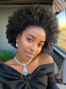 13x4 Lace Afro Puff Wig, Human Hair Wigs, Afro Kinky Curly Wig, Pre Plucked, Transparent Lace Front, Looks Natural for Women