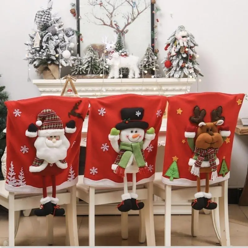 Christmas Chair Covers Set, Festive Home Decorations, Decorative Ornaments, Christmas Ornaments, 1 Piece/2 Pieces/set, Perfect for Holiday Season, Easy to Use & Remove