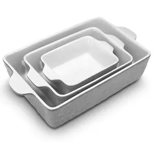 3-Piece Ceramic Casserole Dish for Oven - Durable Lasagna Baking Dish w/ Premium Non-Stick Coating & Built-In Handles - Dishwasher & Microwave Safe - 14" x 8", 10" x 6", 7" x 5" - Gray