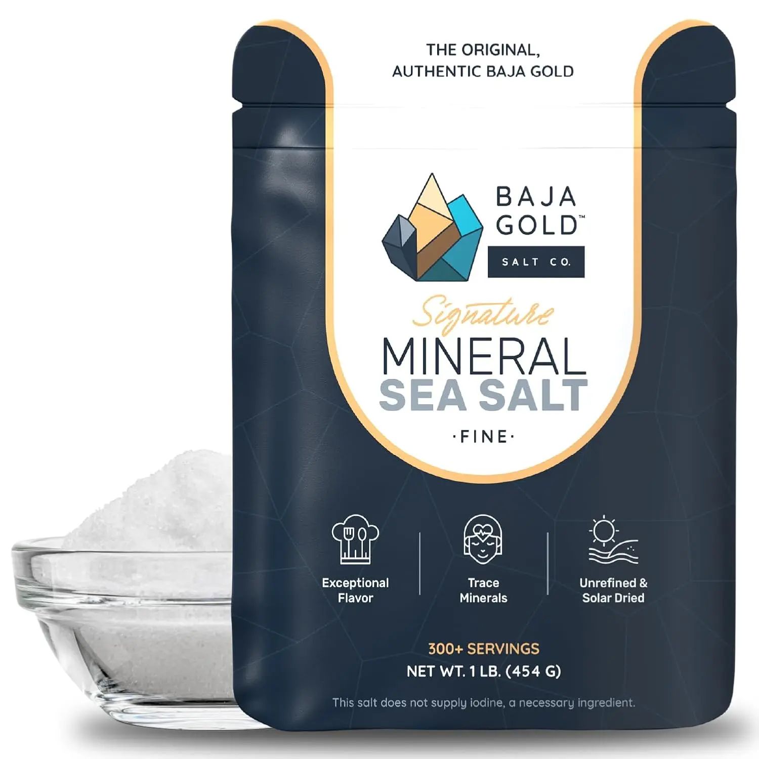 Gold Signature Mineral Sea Salt, Gary Brecka Choice, Fine 1 lb Bag | Fine Unrefined Sea Salt, Sea of Cortez, Trace Minerals, Lower Sodium, Cooking and Baking Salt, 300+ Srv