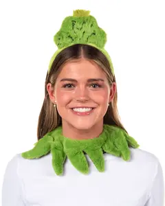 Dr. Suess The Grinch Plush Headband and Fur Choker Collar Cosplay Set