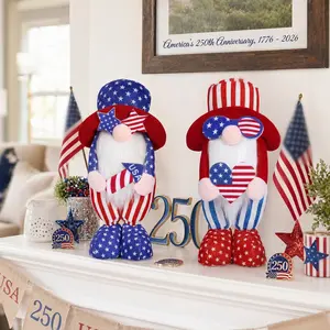 4th of July Patriotic Gnomes Decorations, 2 PCS Handmade Mr & Mrs USA Gnomes Plush, Decorative Figurines, Table Ornaments Figurine Set, Gift for Independence Day Memorial Day Presidents Day Veterans Day Armed Forces Day