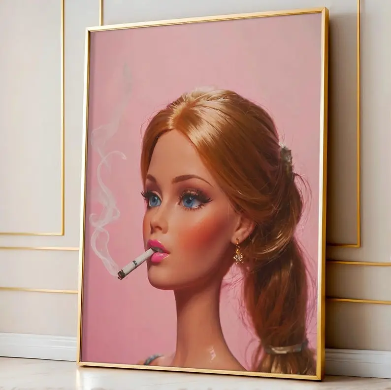 [UNFRAMED POSTER] Retro Pink Doll Print Chic Wall Art Trendy Poster Girly Dorm Decor Digital Print