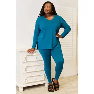 Zenana Lazy Days Full Size Long Sleeve Top and Leggings Set