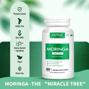 HiPlus Moringa Powder Capsules | Pure Nutrient-Rich Moringa Leaf Powder, Natural Antioxidant Superfood for Energy, Gut Health, and Skin Wellness, with Essential Vitamins & Amino Acids | 60 Count