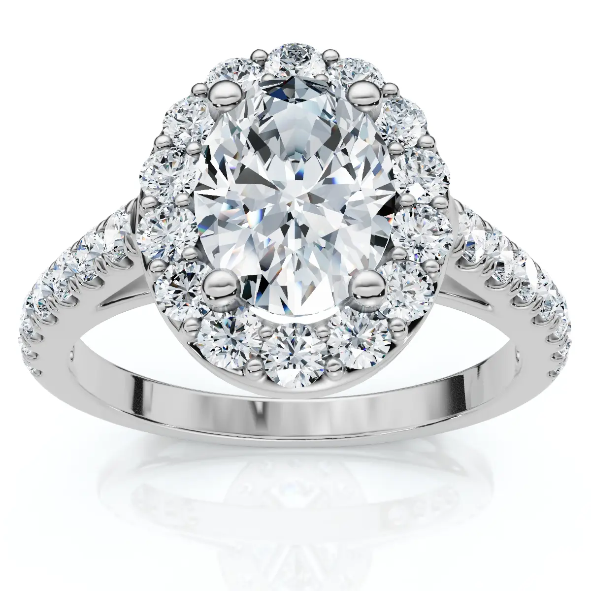 Platinum 1 1/2 Ct Oval Diamond Halo Engagement Ring Lab Grown