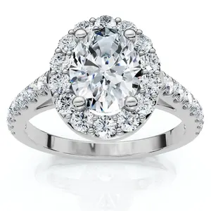 Platinum 1 1/2 Ct Oval Diamond Halo Engagement Ring Lab Grown