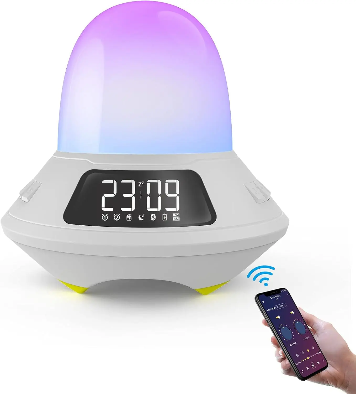 DEERDANCE 3-in-1 Sound Machine & Bluetooth Speaker with Night Light, 35 Nature Sounds White Noise, Dual Alarm Clock Timer, 9-Color Ambiance Light for Bedtime Routine, Relaxing, Home & Kids Room