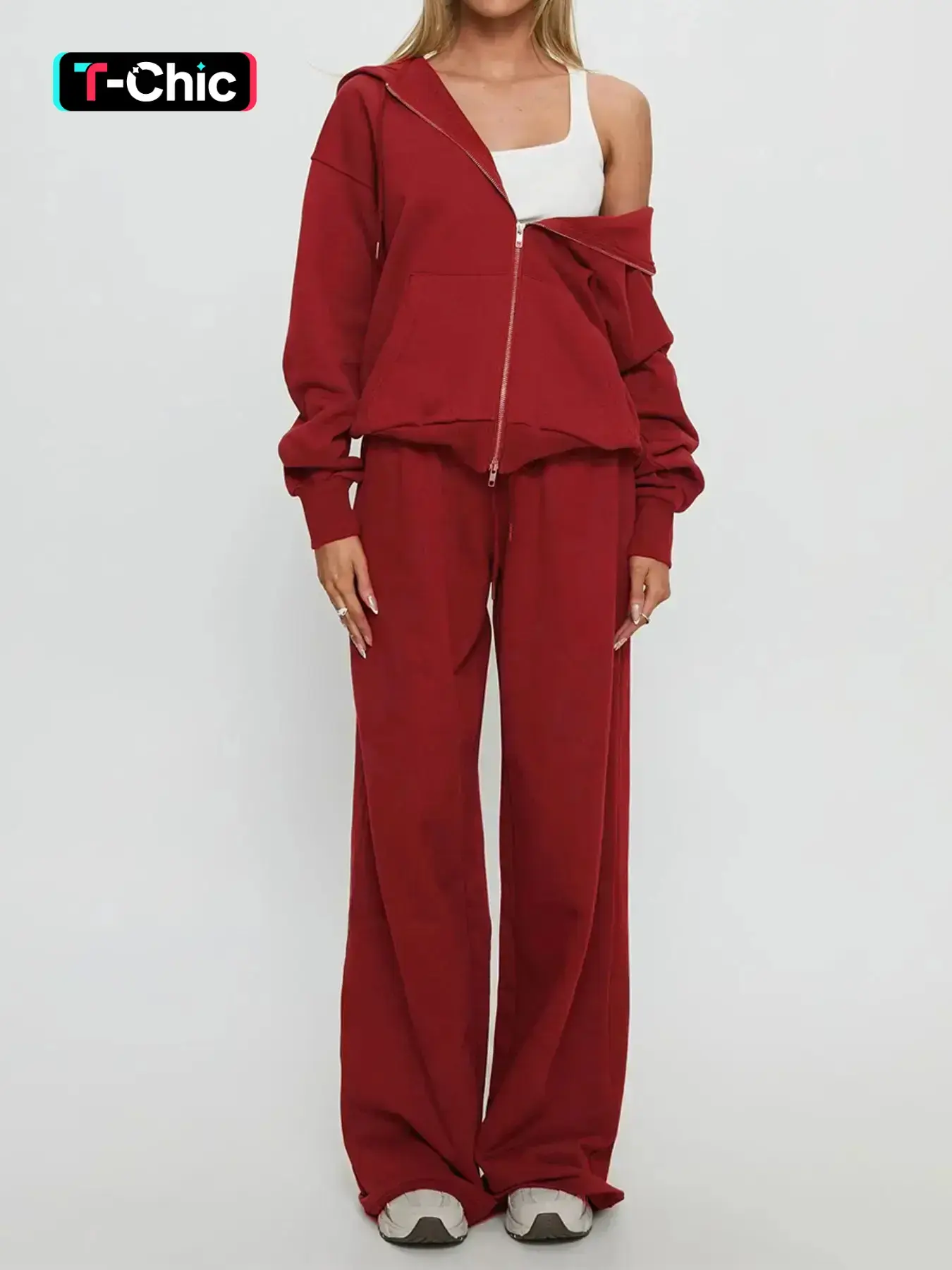 Women Fall Winter Long Sleeve Zipper Hoodie & Pants 2 Piece Set, Ladies Loose Casual Athleisure Tracksuit, Workout Sets, Tracksuit Sets, Sweatsuit Set, Solid Tracksuit Set, Sports Casual Wear, Athleisure Outfit