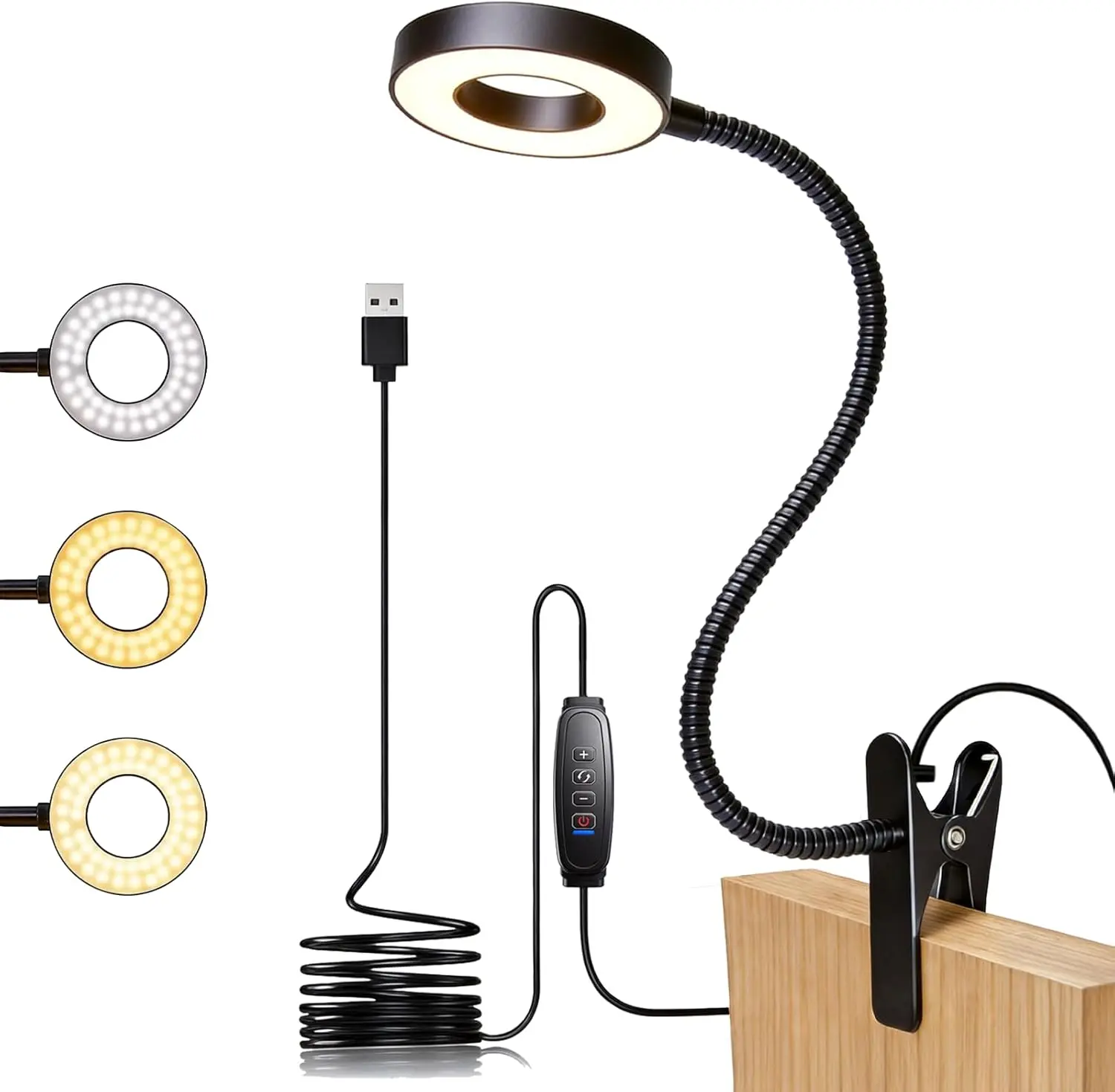 USB Clip on Light for Bed Headboard, Flexible Reading Lamp with Aluminum Cooling Head, 30 Lighting Modes Clamp Desk Lamp for Dorm, Home, Office, Crafting & Nursing, 48 LEDs