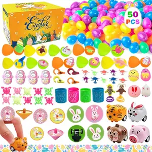 50pcs random Prefilled  Eggs Toys and Stickers for Egg Hunt, Filled with Toys Party Favors for Kids Boys Girls Eggs Hunt, Basket Stuffers Fillers, Classroom Prize Supplies Kids Outdoor Play