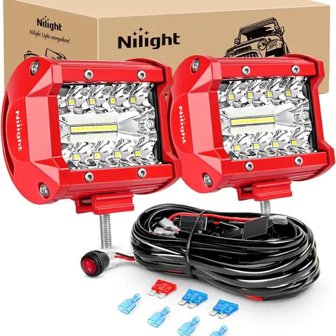Nilight 2PCS 4Inch 60W Aluminum Triple Row Spot-Flood Combo LED Light Bars - 20×3w Led Power, 9-30v 12v Fit, Car Exterior Upgrade Car Lighting with Wiring Kit, Off-Road Truck Accessories, Tool Upgrade