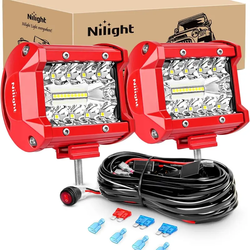 Nilight 2PCS 4Inch 60W Aluminum Triple Row Spot-Flood Combo LED Light Bars - 20×3w Led Power, 9-30v 12v Fit, Car Exterior Upgrade Car Lighting with Wiring Kit, Off-Road Truck Accessories, Tool Upgrade
