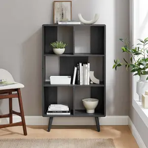 Modway Transmit 5 Shelf Wood Grain Bookcase in Charcoal