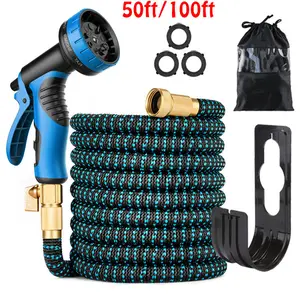 100FT 4X Stronger Deluxe Heavy Duty Expandable Flexible Garden Water Hose Waterfall Pool Sprinkler High Flow Nozzle