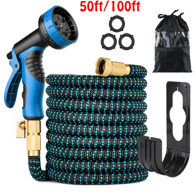 100FT 4X Stronger Deluxe Heavy Duty Expandable Flexible Garden Water Hose Waterfall Pool Sprinkler High Flow Nozzle Irrigation Hose