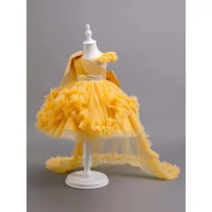 Girls' Princess Tutu Dress with Ruffled Sleeves & Flared Skirt - Soft Viscose-Polyester Blend, Pink Party Dress for Birthdays, Weddings, Special Occasions - Hand Wash Only, Princess Dress