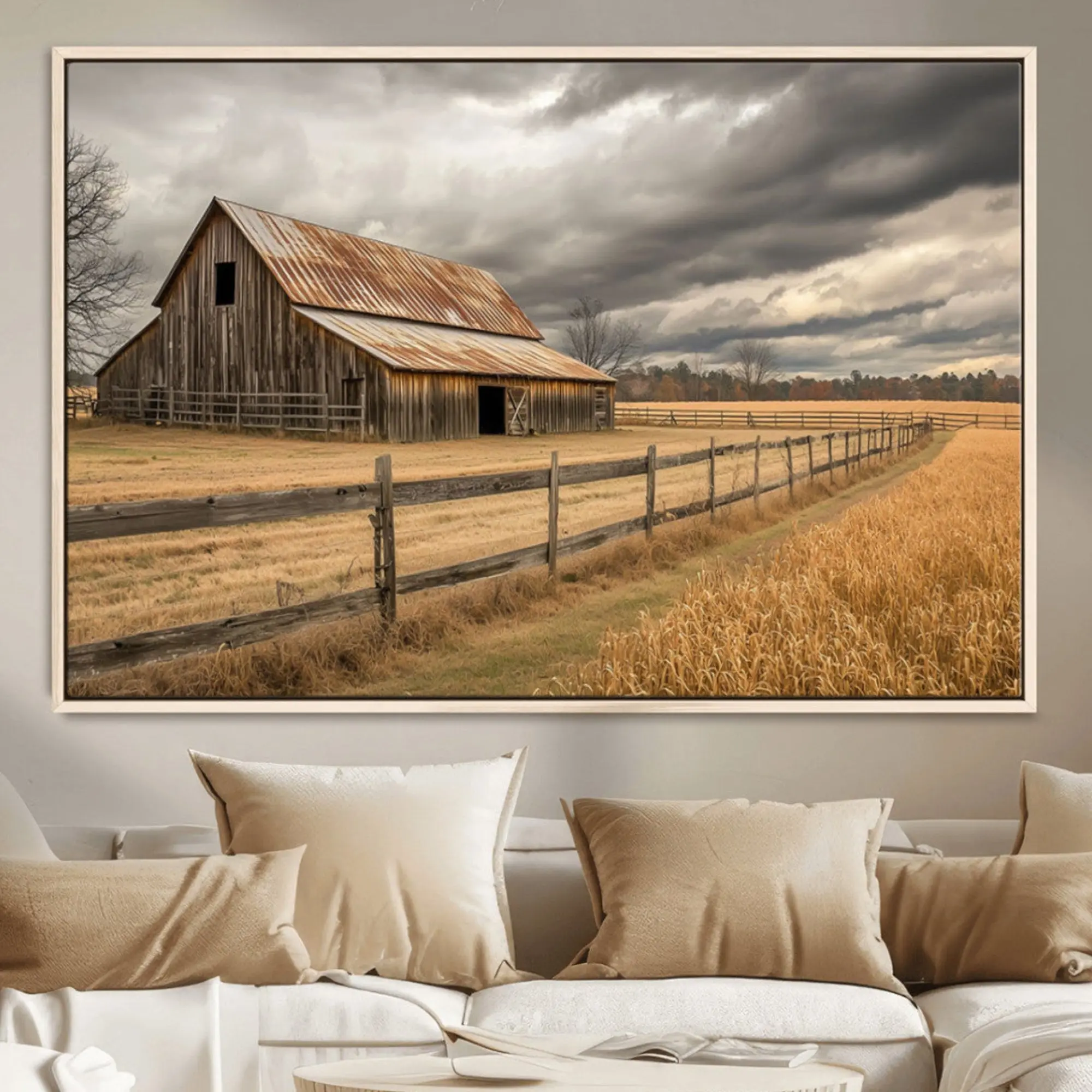 Rustic Farm Barn Wall Art Canvas Print, Stormy Sky Country