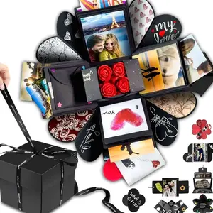 Wanateber Explosion Box DIY Gift - Love Memory, Scrapbook, Photo Box for Birthday Gift, Anniversary,Wedding or Valentine's Day Surprise Box (Black)
