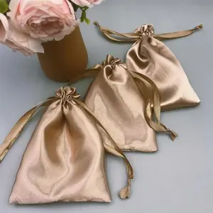Champagne Satin Gift Bags, 50pcs Set, Perfect for Weddings, Parties & Celebrations, Durable Drawstring Closure, Size 5x7 Inches