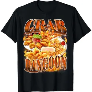 Cotton Unisex Crab Rangoon Meme Bootleg Rap Style 90s Vintage Funny 1990s T-Shirt