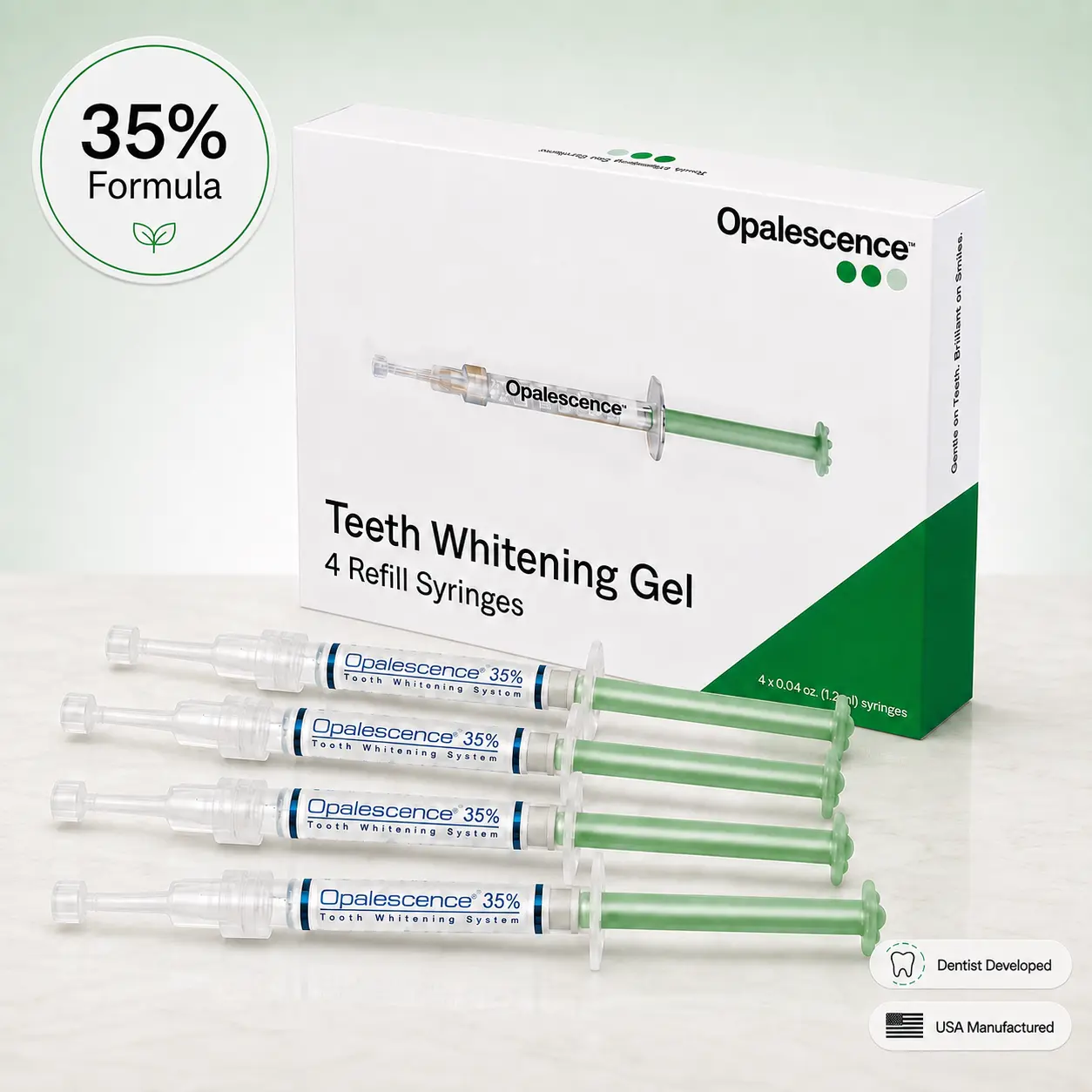 Opalescence 35% Gel Syringes Teeth Whitening - Refill Kit (4 Syringes) Carbamide Peroxide. Made by Ultradent, Mint Flavor Oral Care