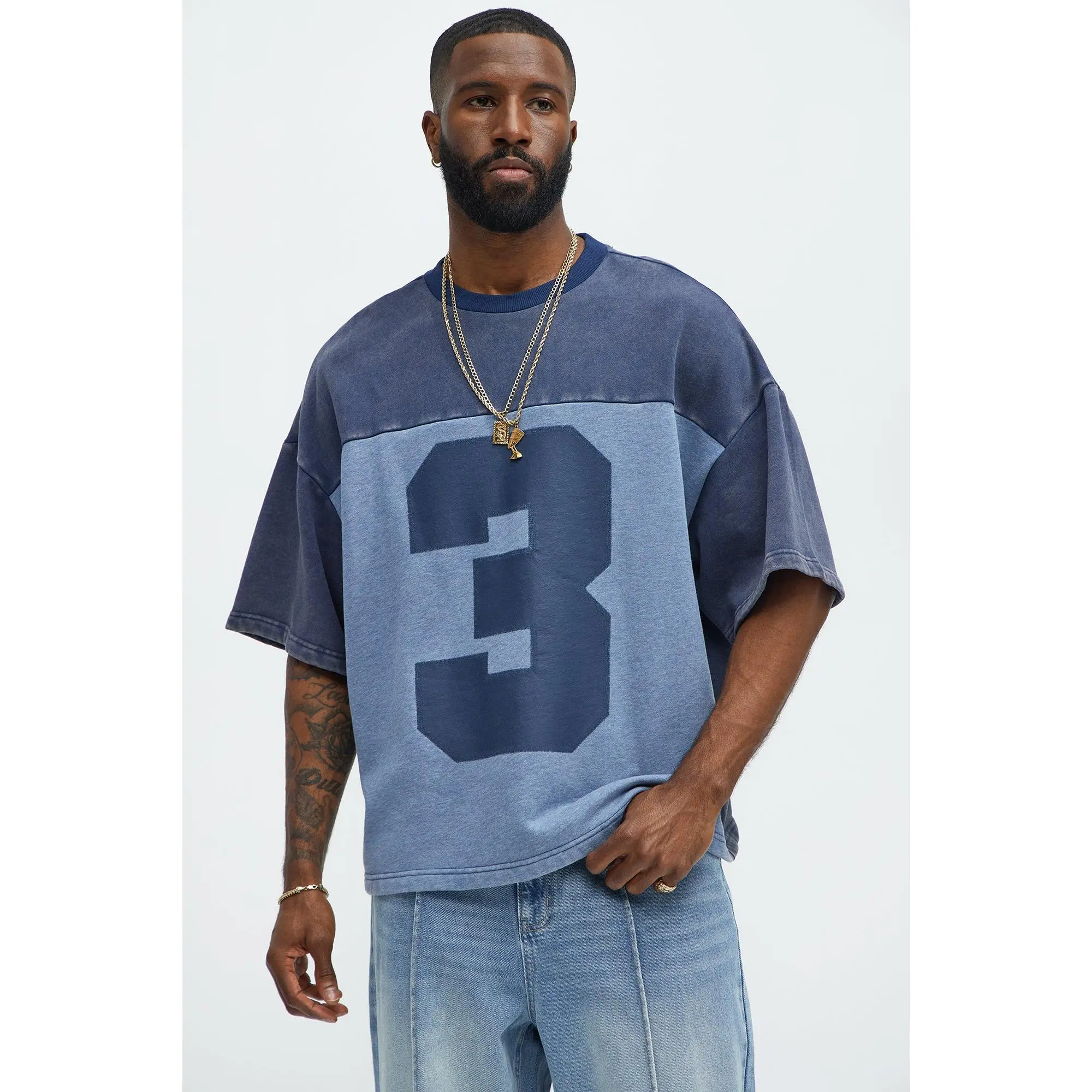 Kyle Color Block Oversized Tee - Navy/combo
