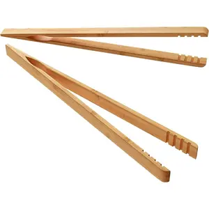 2pcs Bamboo Toast Tongs – 10.2" Long Wooden Toaster Tongs with Anti-Slip Grip & Oil Coating for Cooking and Serving