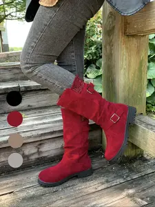 4-color Christmas Day women's boots, winter warm plush lining, oversized elastic collar design, mid calf boots perfectly wrapped around the calf, winter fashion women's boots, Winter Booties