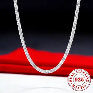 925 Silver Plated Flat Snake Bone Necklace for Men & Women – 6mm Width, 20-24inches Length, Lobster Clasp | Tarnish-Proof Jewelry, Perfect Unisex Family Gift, Men's Daily Wear