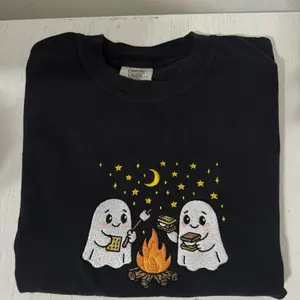 Boo & S'mores Embroidered Sweatshirt or Shirt - Comfortable Design with Ghosts Roasting Marshmallows on Campfire