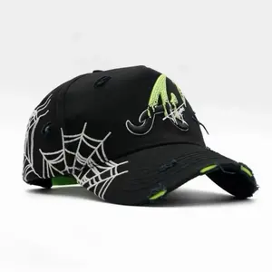 31 Hats A Arachnophobia 5G Black Baseball Cap with Neon Green Accents and Spider Web Design